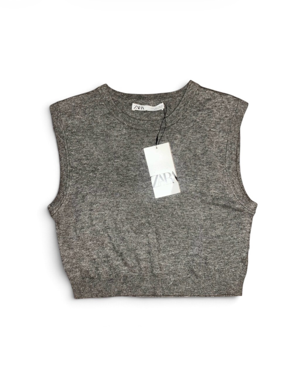 ZARA Heather Gray Sleeveless Cropped Knit Vest NWT